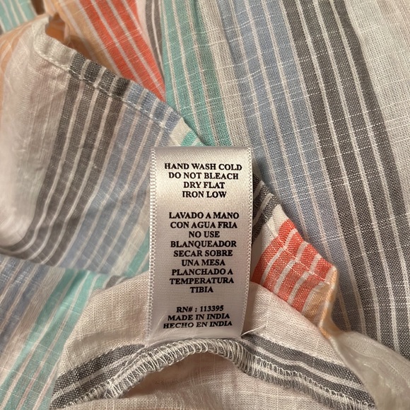 NEW Altar’d State Ivory Blue Green Stripe Smocked Maxi Dress Elastic Waist Small - Picture 8 of 10